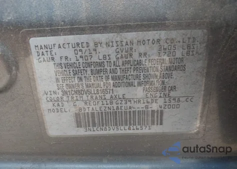 2020 Nissan Versa S Xtronic Cvt from USA, damaged, VIN 3N1CN8DV5LL816571